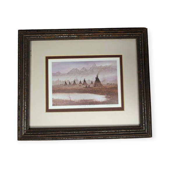 Vintage Framed Signed Print Teton Camp by George Wise - Picture 1 of 6